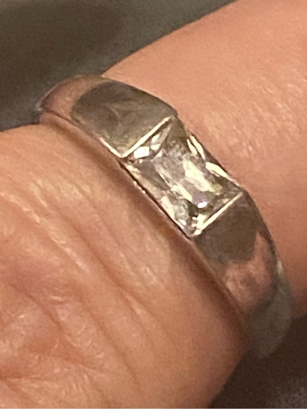 Vintage Modernist Flush Bezel Rectangular CZ Minimalist Band Ring Sz 6.75-7